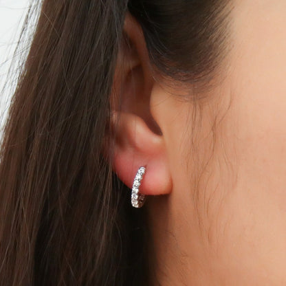 7-Stone CZ Small Hoop Earrings in Sterling Silver 0.6"