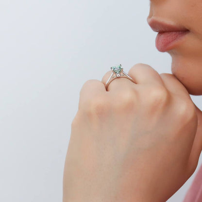 Solitaire 1.2ct Green Princess CZ Ring in Sterling Silver
