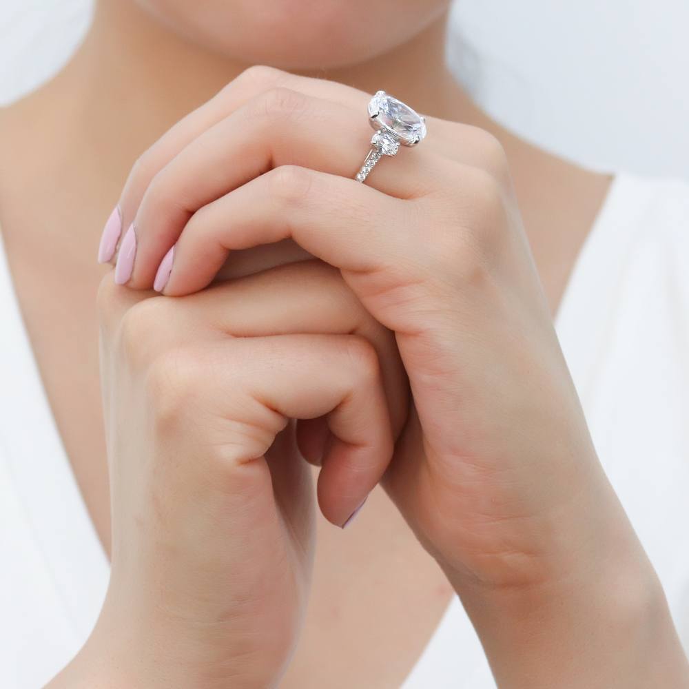 3-Stone 5.5ct Oval CZ Ring Set in Sterling Silver