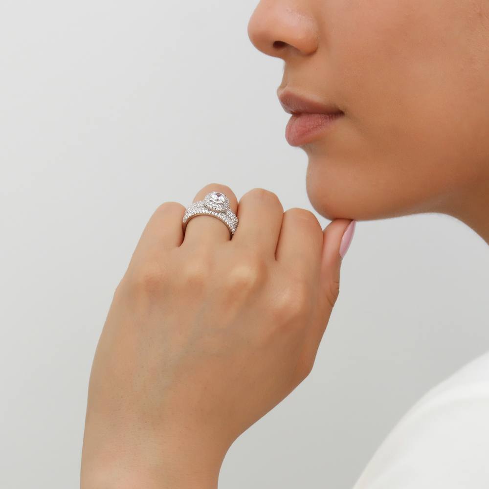Model wearing Pave CZ Eternity Ring in Sterling Silver, 13 of 18