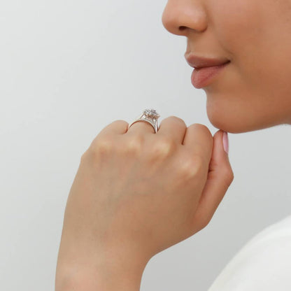 Navette Halo Art Deco CZ Ring in Sterling Silver