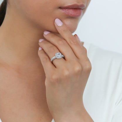 Halo Cushion CZ Ring Set in Sterling Silver