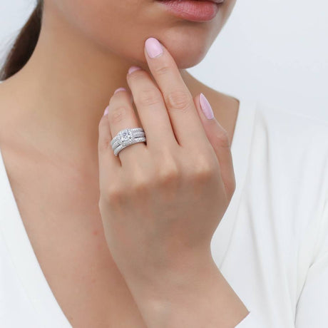 Image Contain: Model Wearing Half Eternity Ring, Halo Ring