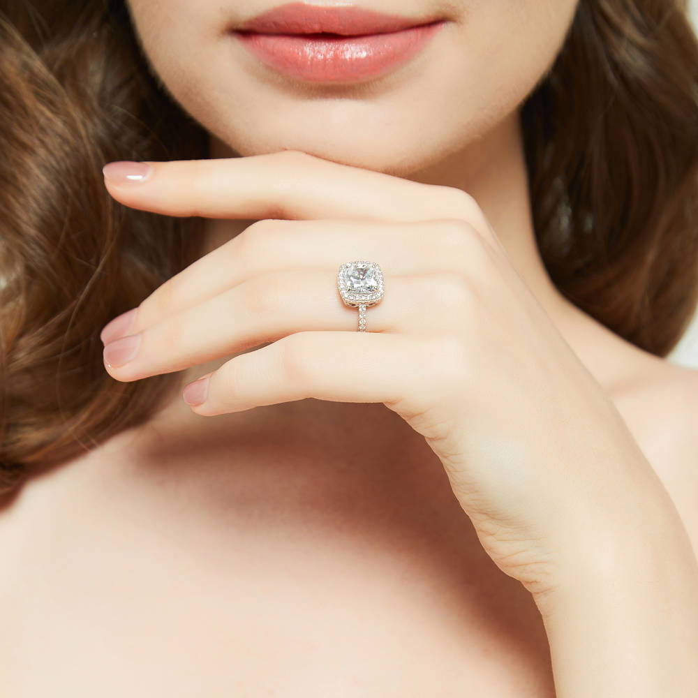 Halo Cushion Cut CZ Ring in Sterling Silver