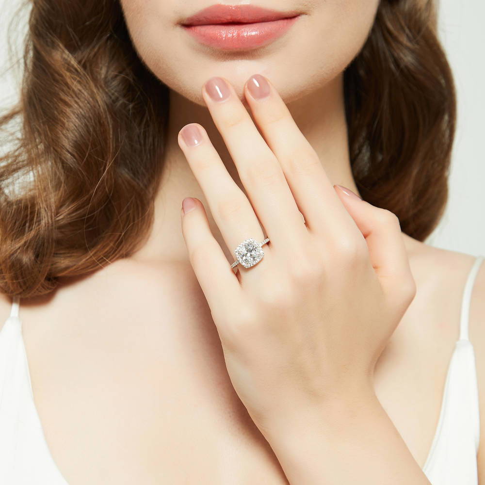 Halo Cushion Cut CZ Ring in Sterling Silver