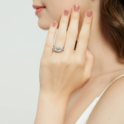Halo 3-Stone Art Deco 1.6ct Asscher CZ Ring in Sterling Silver