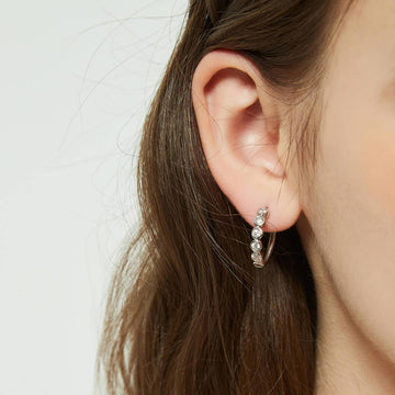 Bubble CZ Medium Hoop Earrings in Sterling Silver 0.75"