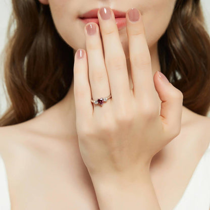 3-Stone Heart 0.7ct Red Heart CZ Ring Set in Sterling Silver