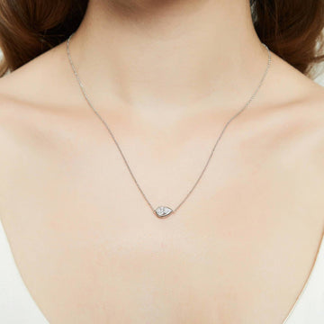 East-West Solitaire Bezel Set CZ Pendant Necklace in Sterling Silver