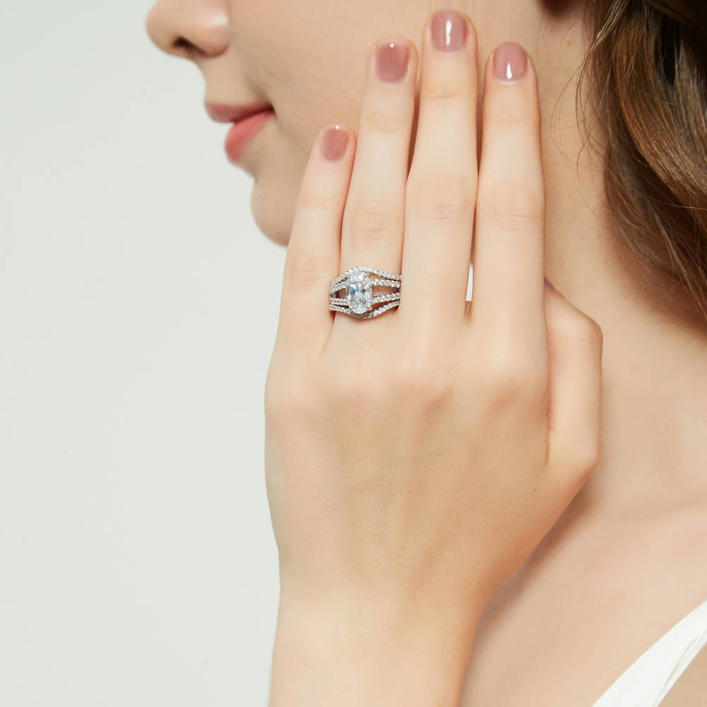 Wishbone CZ Eternity Ring in Sterling Silver