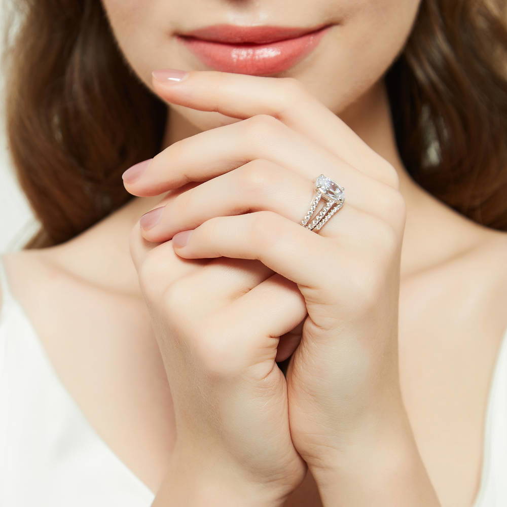 Wishbone CZ Eternity Ring in Sterling Silver