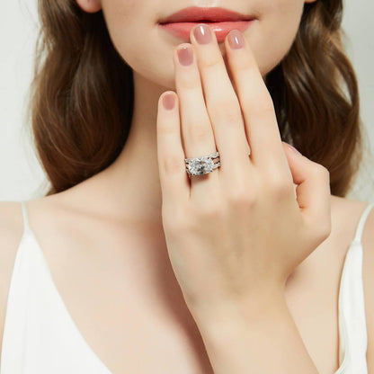Solitaire Art Deco East-West Oval CZ Ring Set in Sterling Silver