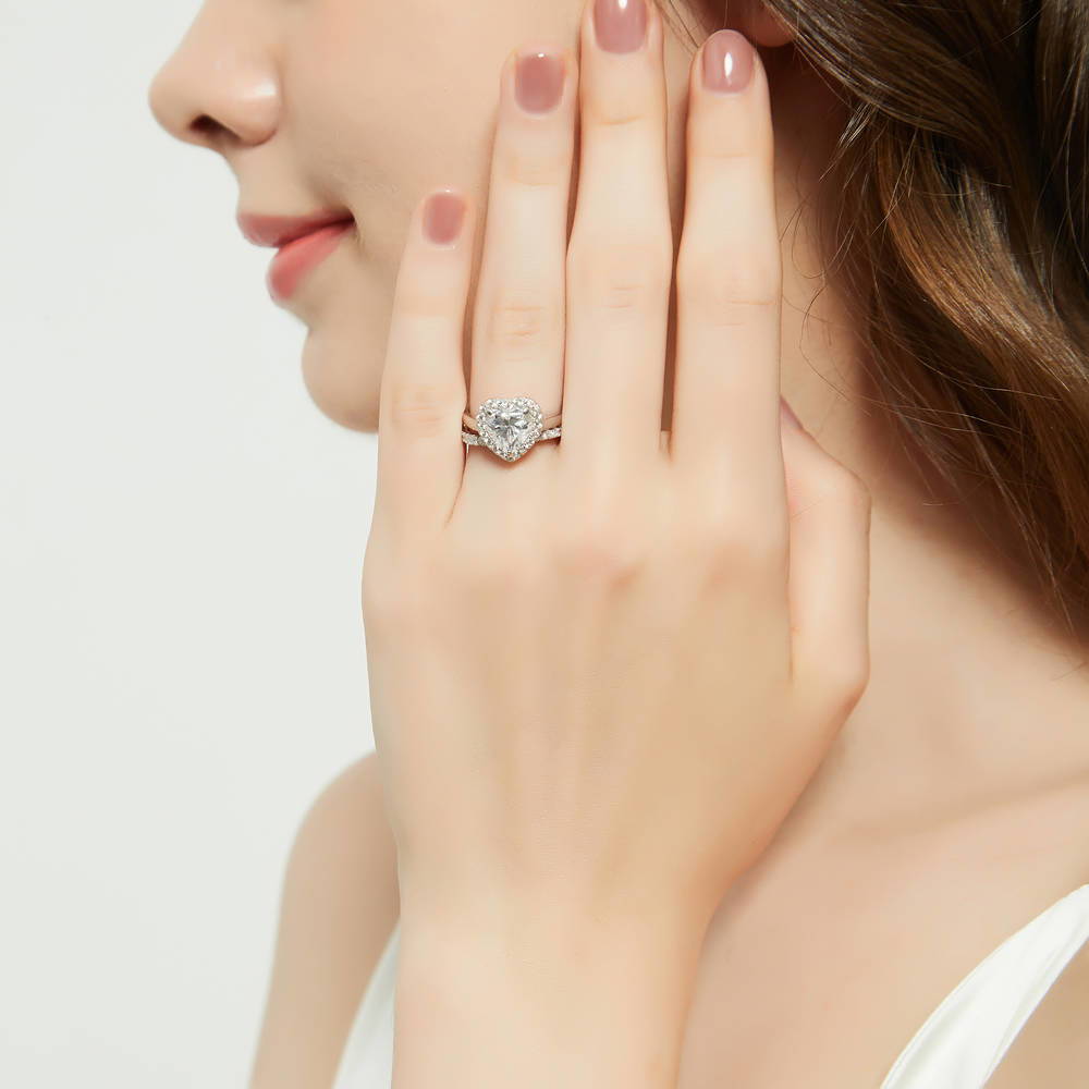 Model wearing Pave CZ Eternity Ring in Sterling Silver, 10 of 19