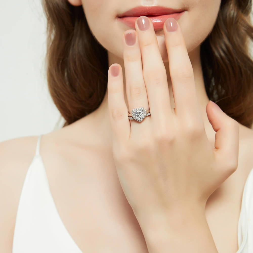 Model wearing Pave CZ Eternity Ring in Sterling Silver, 10 of 19