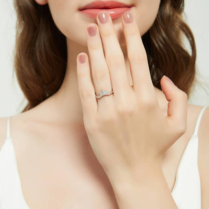 3-Stone Flower 7-Stone Wishbone CZ Ring Set in Sterling Silver