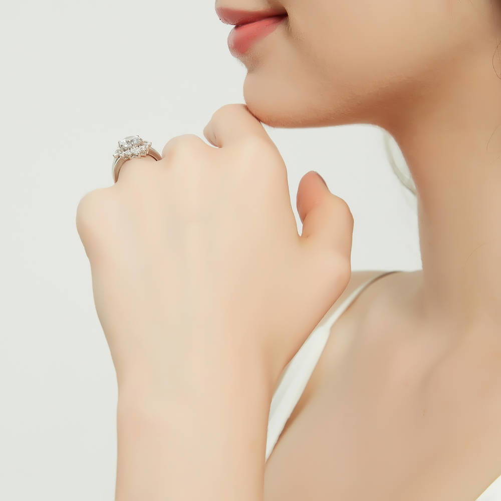 3-Stone Flower 7-Stone Wishbone CZ Ring Set in Sterling Silver