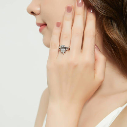 3-Stone Flower 7-Stone Wishbone CZ Ring Set in Sterling Silver