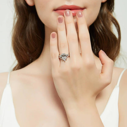 3-Stone Flower 7-Stone Wishbone CZ Ring Set in Sterling Silver