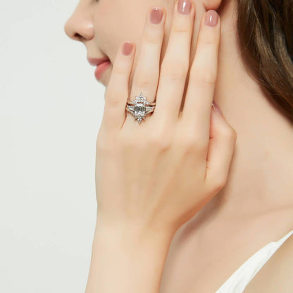 3-Stone Flower 7-Stone Wishbone CZ Ring Set in Sterling Silver