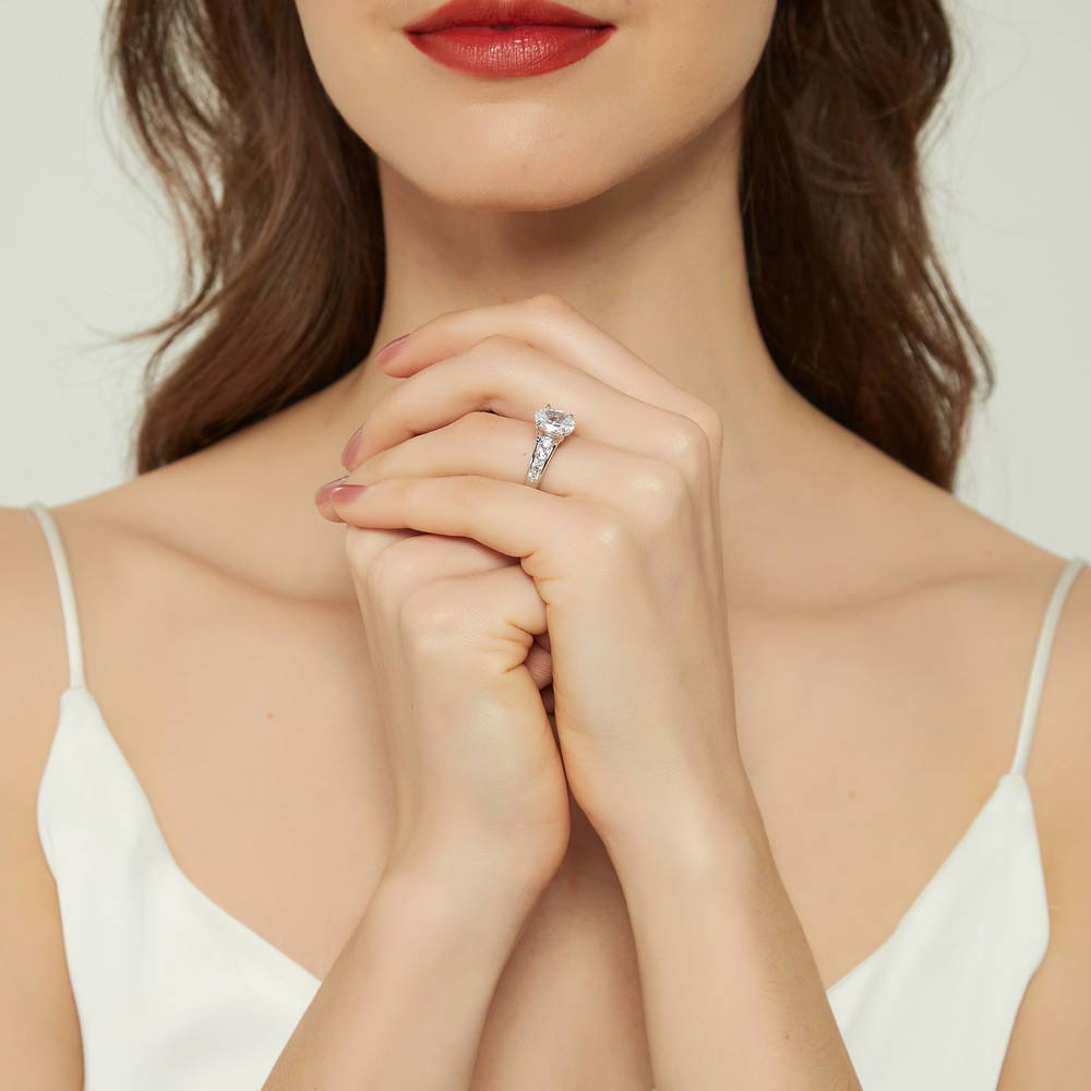 Solitaire 2.5ct Oval CZ Ring Set in Sterling Silver