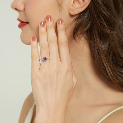 Solitaire Wishbone Purple Princess CZ Ring Set in Sterling Silver