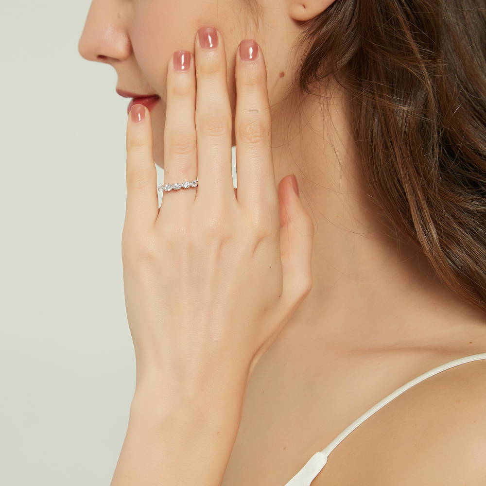 Model wearing 5-Stone CZ Ring in Sterling Silver, 3 of 8