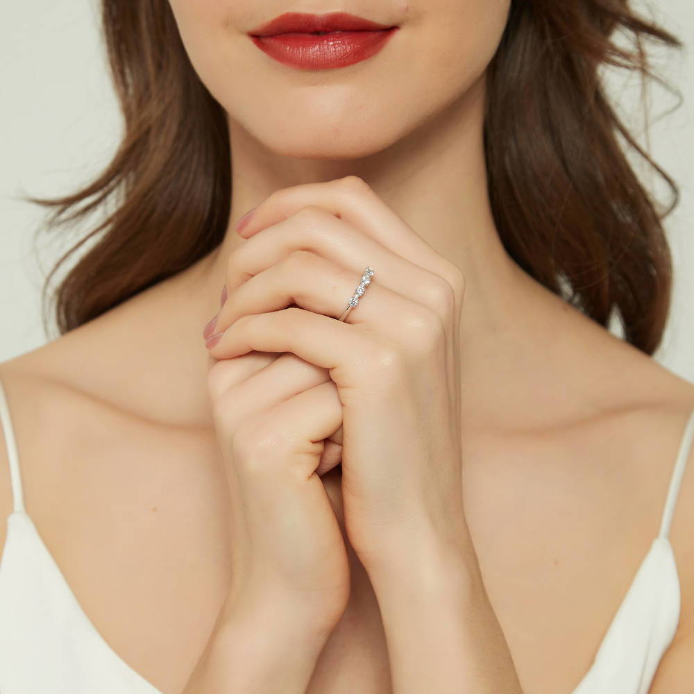 Model wearing 5-Stone CZ Ring in Sterling Silver, 6 of 8