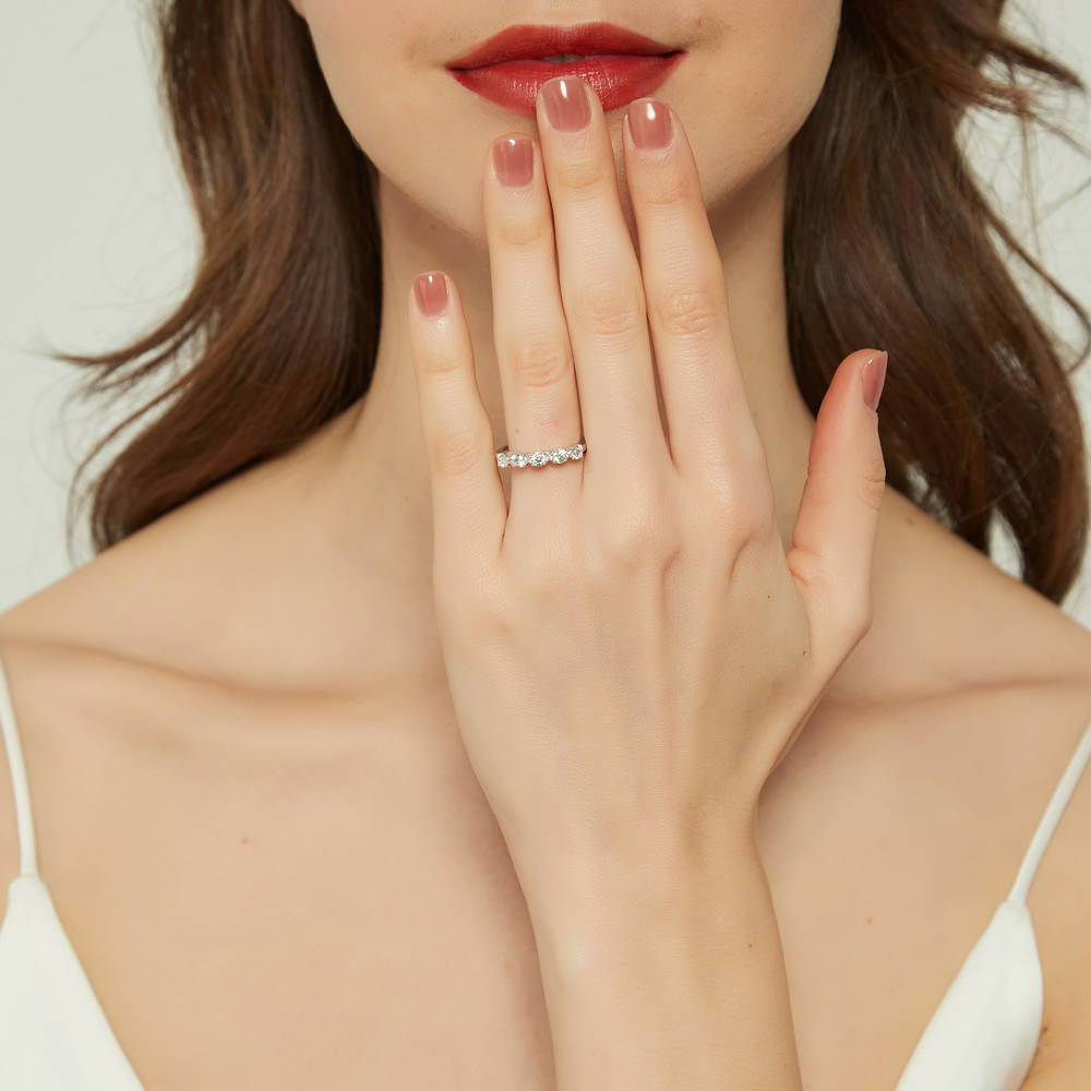 Model wearing 5-Stone CZ Ring in Sterling Silver, 2 of 8