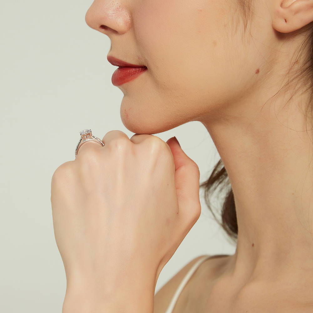 Model wearing Solitaire 1.25ct CZ Ring Set in Sterling Silver, 13 of 14