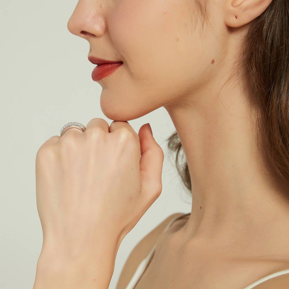 Model wearing 5-Stone CZ Eternity Ring in Sterling Silver, 7 of 8