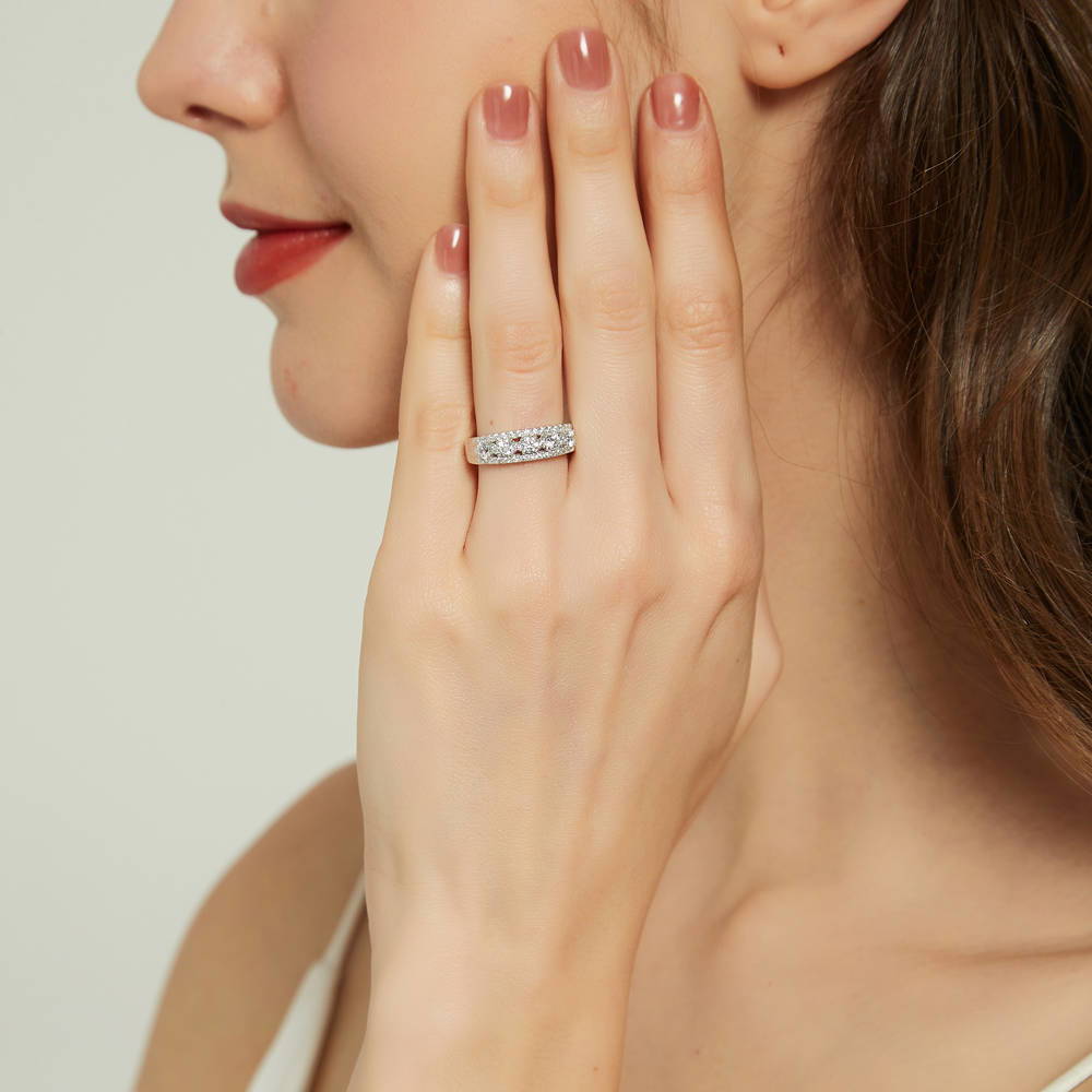 Model wearing 5-Stone CZ Eternity Ring in Sterling Silver, 3 of 8