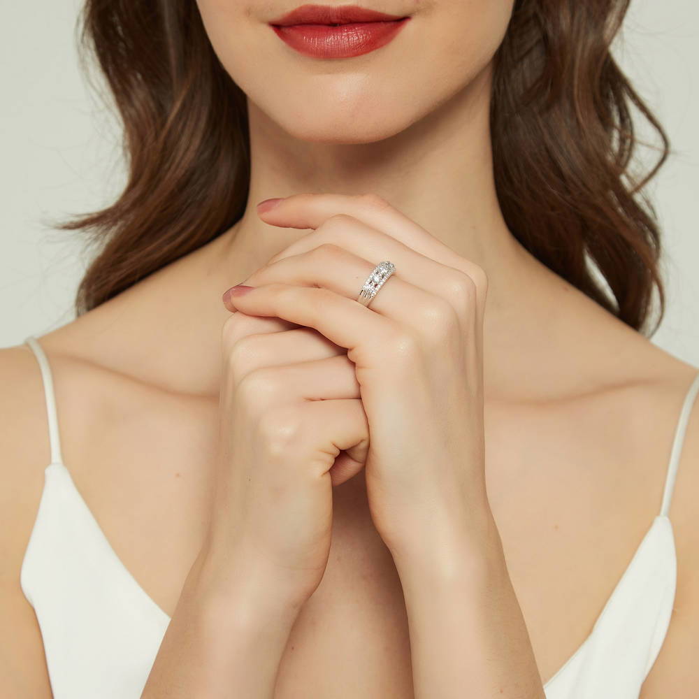 Model wearing 5-Stone CZ Eternity Ring in Sterling Silver, 6 of 8