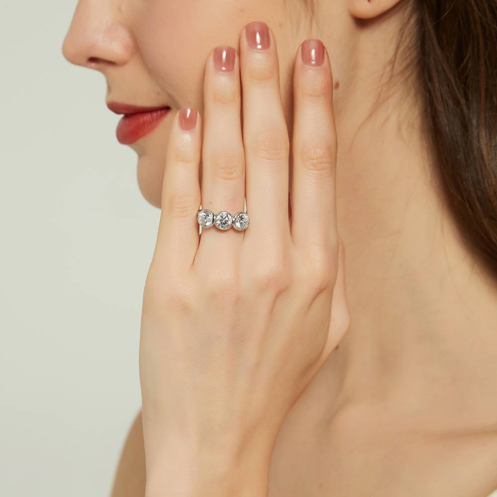 3-Stone 2.4ct CZ Ring in Sterling Silver