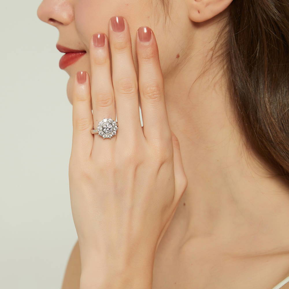 Halo Flower CZ Ring in Sterling Silver