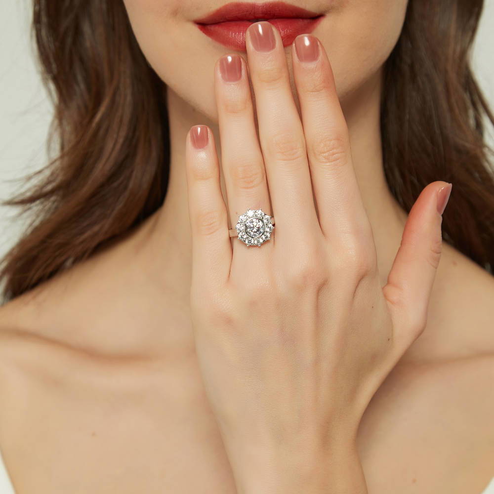Halo Flower CZ Ring in Sterling Silver