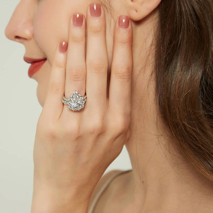 Halo Milgrain Art Deco Pear CZ Ring Set in Sterling Silver