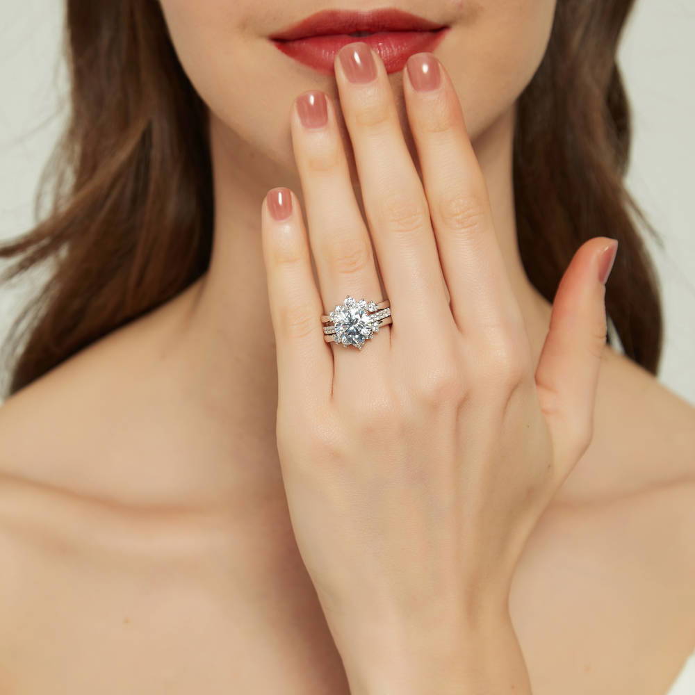 Model wearing 5-Stone Wishbone CZ Band in Sterling Silver, 19 of 19
