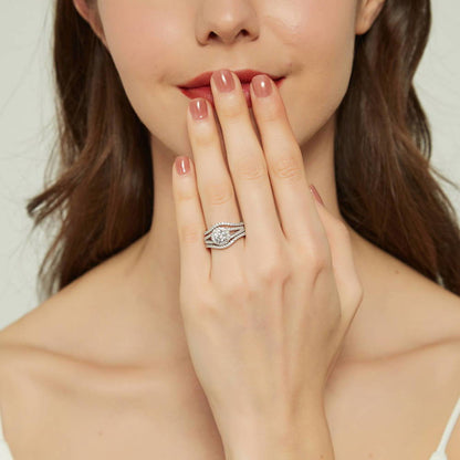 Halo Wishbone CZ Split Shank Ring Set in Sterling Silver