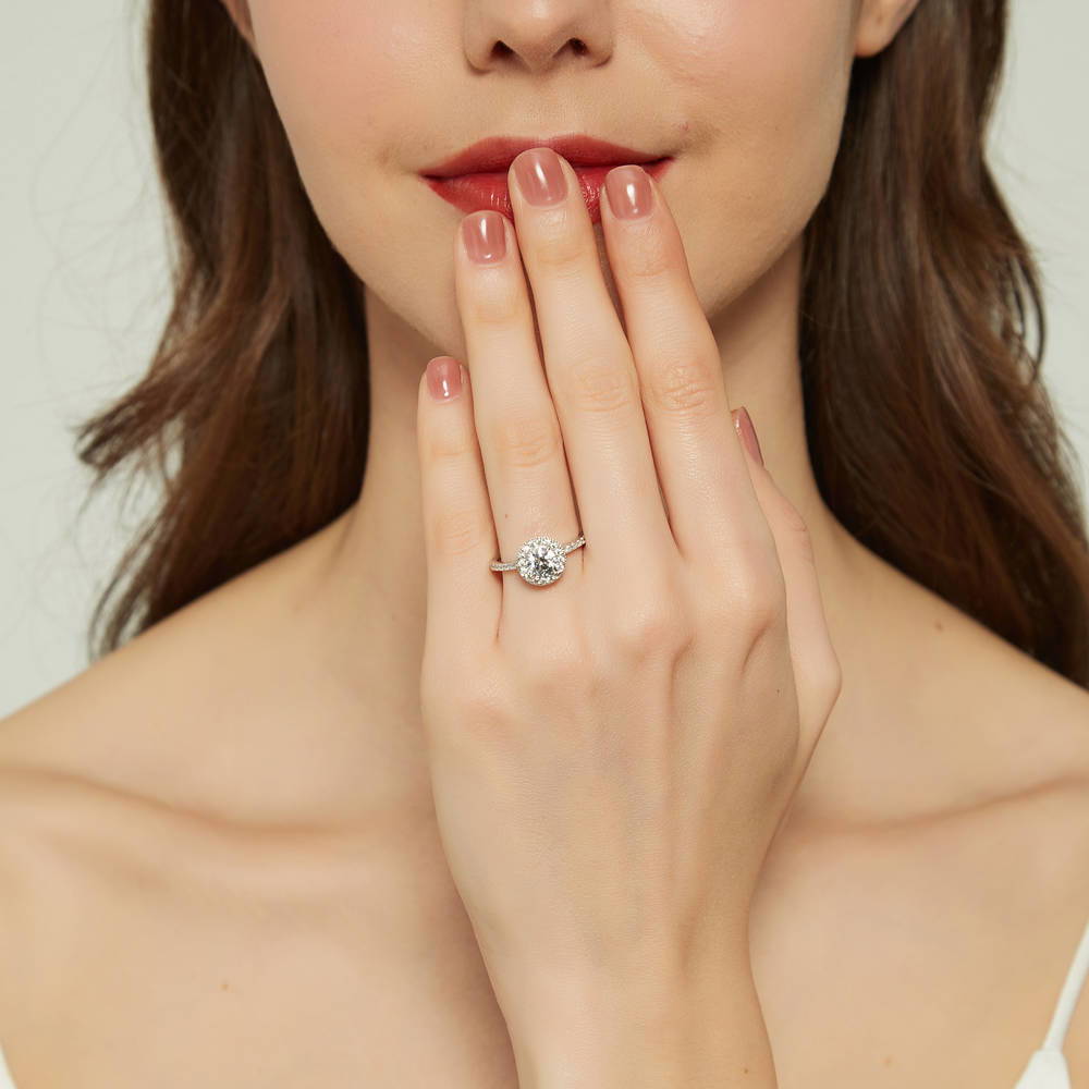 Model wearing Halo CZ Ring in Sterling Silver, 2 of 16