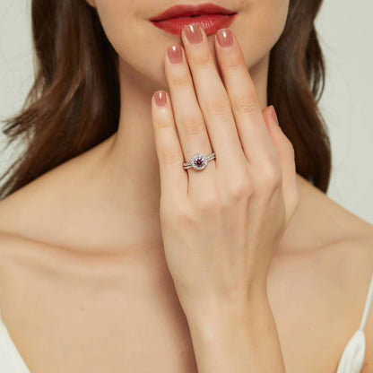 Halo Purple CZ Ring in Sterling Silver