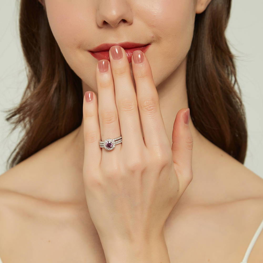 Halo Purple CZ Ring in Sterling Silver