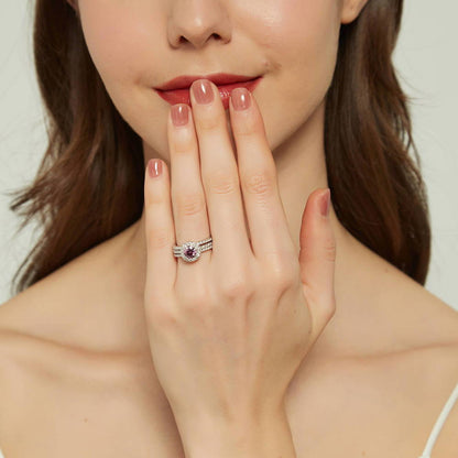 Halo Purple CZ Ring in Sterling Silver
