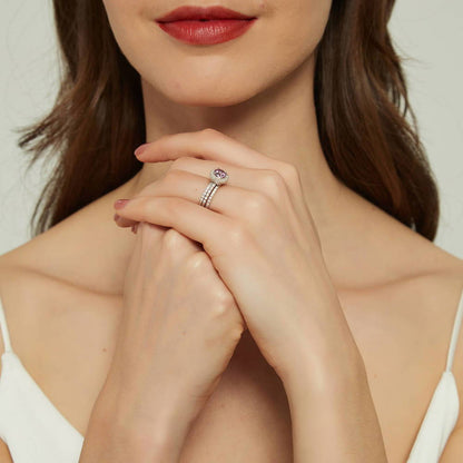 Halo Purple CZ Ring in Sterling Silver