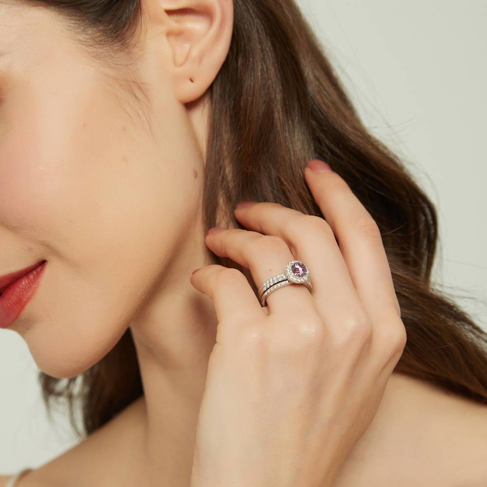 Halo Purple CZ Ring in Sterling Silver