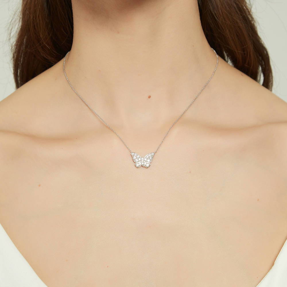 Butterfly CZ Necklace in Sterling Silver