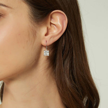 Solitaire 6ct Princess CZ Leverback Earrings in Sterling Silver