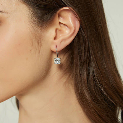 Solitaire 6ct Cushion CZ Leverback Earrings in Sterling Silver