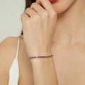 Model wearing CZ Tennis Bracelet in Sterling Silver 4-9 inch, Red Color