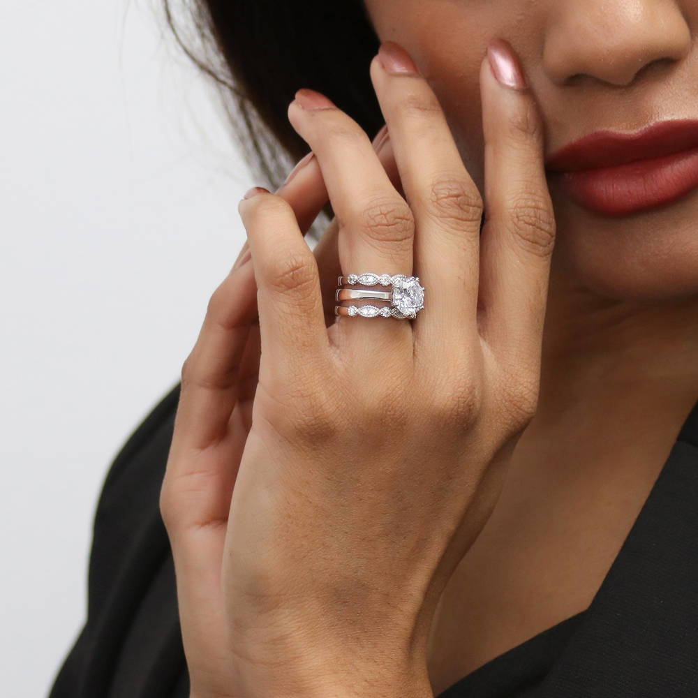 Solitaire Milgrain Art Deco 2ct CZ Ring Set in Sterling Silver