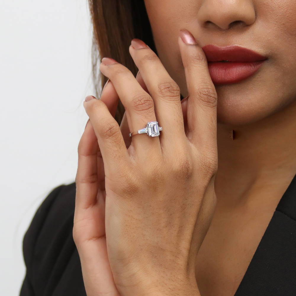 3-Stone Wishbone 7-Stone 2.1ct CZ Ring Set in Sterling Silver